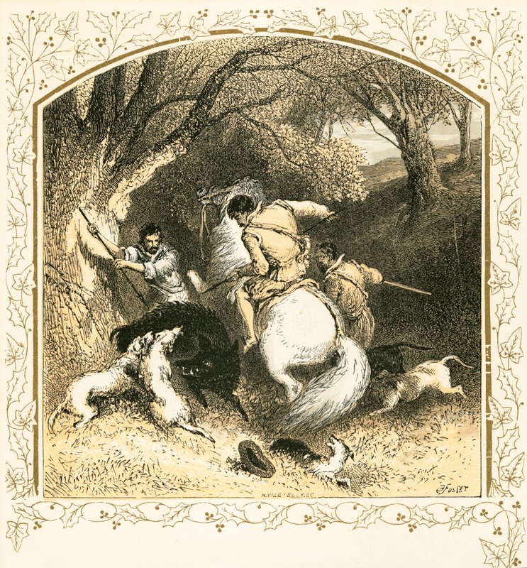 Jagar ett vildsvin av Myles Birket Foster