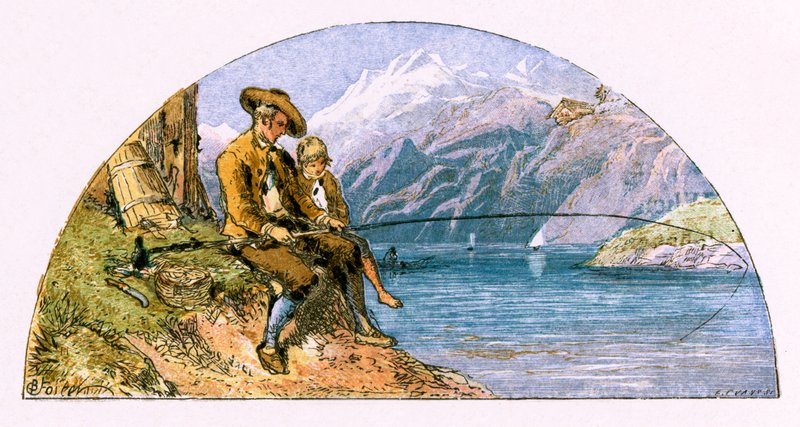 Illustration för "The Traveller" av Myles Birket Foster