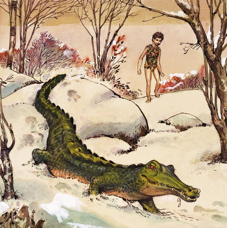 Peter follows the Crocodile, illustration ur "Peter Pan" av J.M. Barrie (gouache på papper) av Nadir Quinto