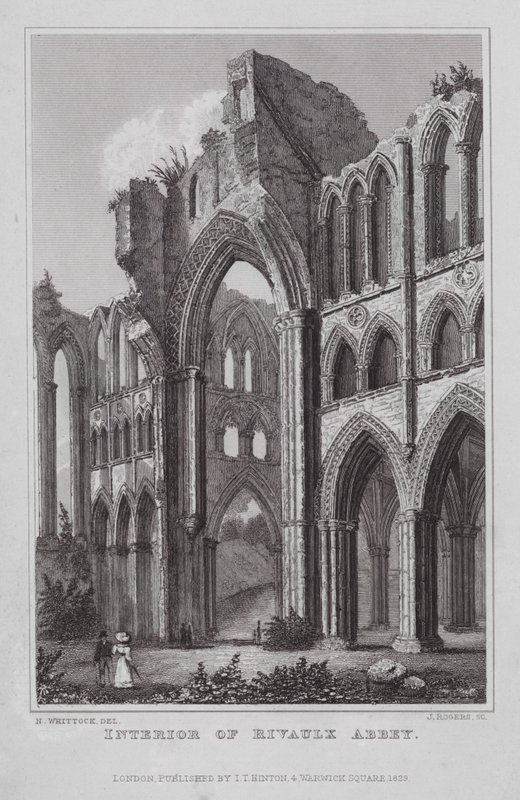 Interiör av Rivaulx Abbey (gravyr) av Nathaniel (after) Whittock