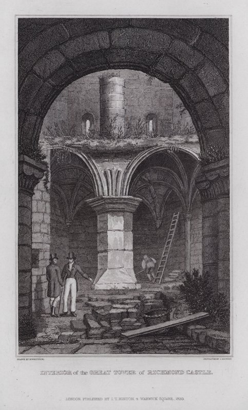 Interiör av Great Tower of Richmond Castle (gravyr) av Nathaniel (after) Whittock
