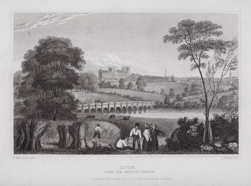 Ripon, från vägen till Masham (gravyr) av Nathaniel (after) Whittock