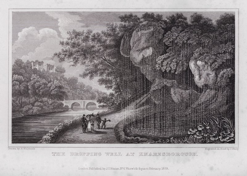 Den droppande brunnen vid Knaresborough (gravyr) av Nathaniel (after) Whittock