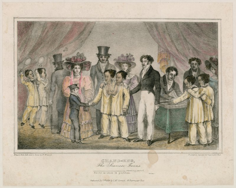 Chang-Eng, de siamesiska tvillingarna, 1829 av Nathaniel Whittock
