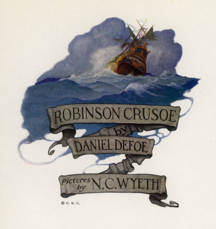 Illustration för Robinson Crusoe (färg litho) av Newell Convers (after) Wyeth
