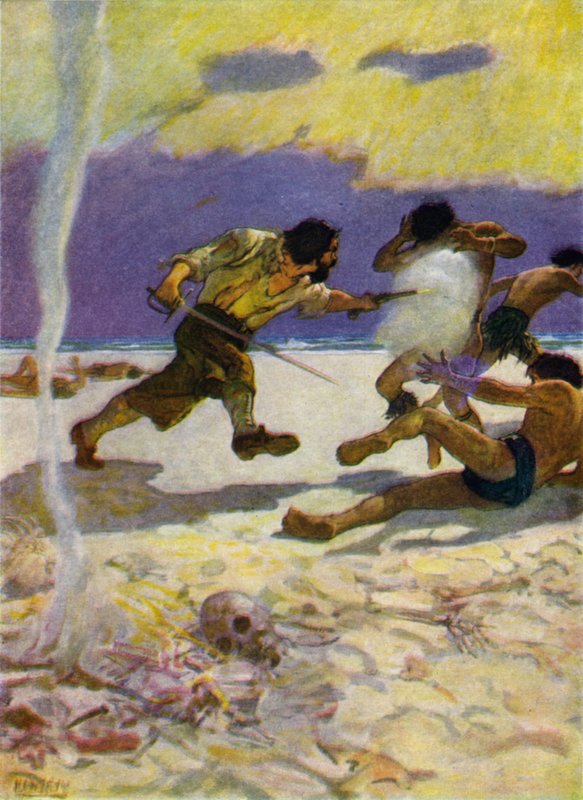 Illustration för Robinson Crusoe (färg litho) av Newell Convers (after) Wyeth