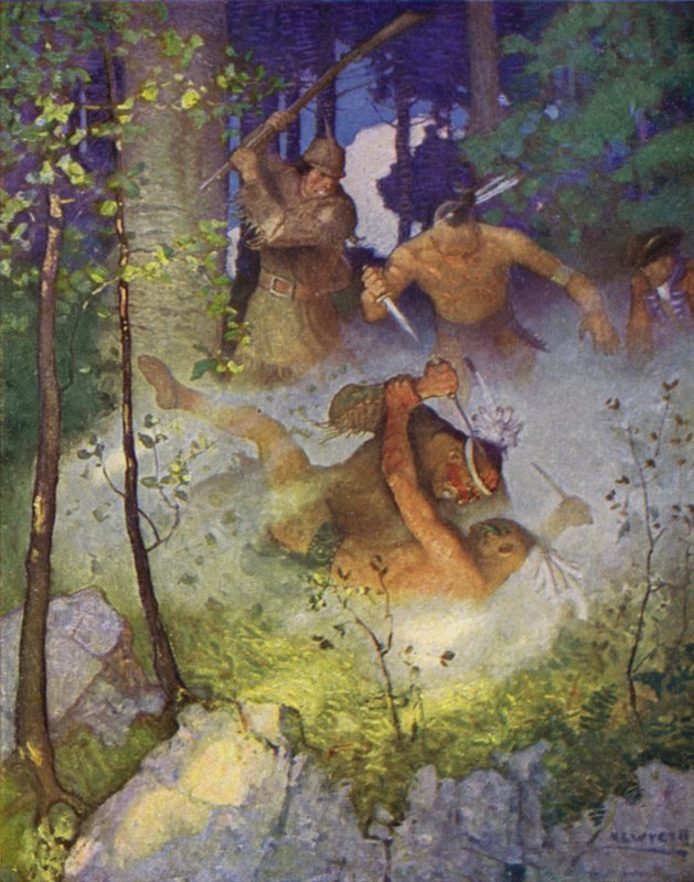Illustration för The Last of the Mohicans (färg litho) av Newell Convers (after) Wyeth