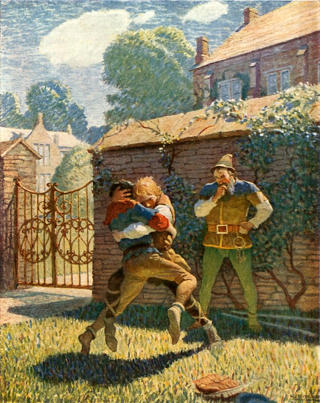 Lille John kæmper på Gamewellswed av Newell Convers Wyeth