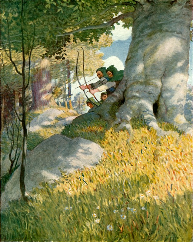 Robin Hood och hans följeslagare räddar Will Stutely av Newell Convers Wyeth