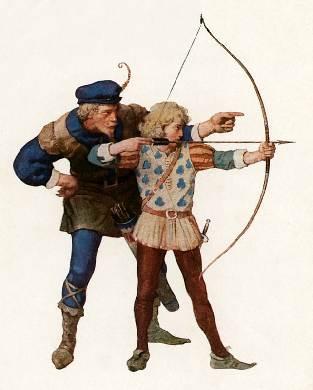 Robin Hood tränar en ung bågskytt av Newell Convers Wyeth