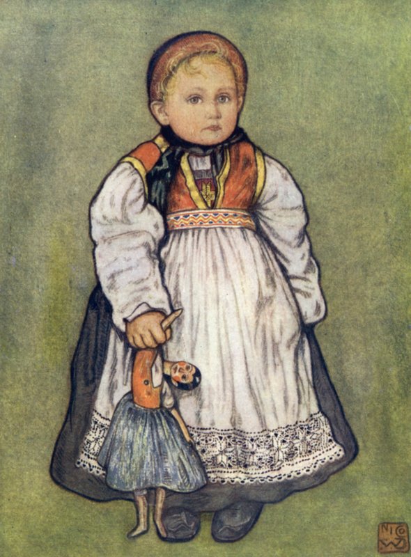 Norge: A Baby of Telemarken (färg litho) av Nico Jungman