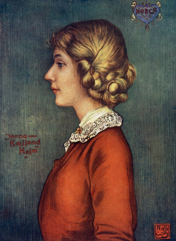 Norge: A Fair Maiden of North Bergen (färg litho) av Nico Jungman