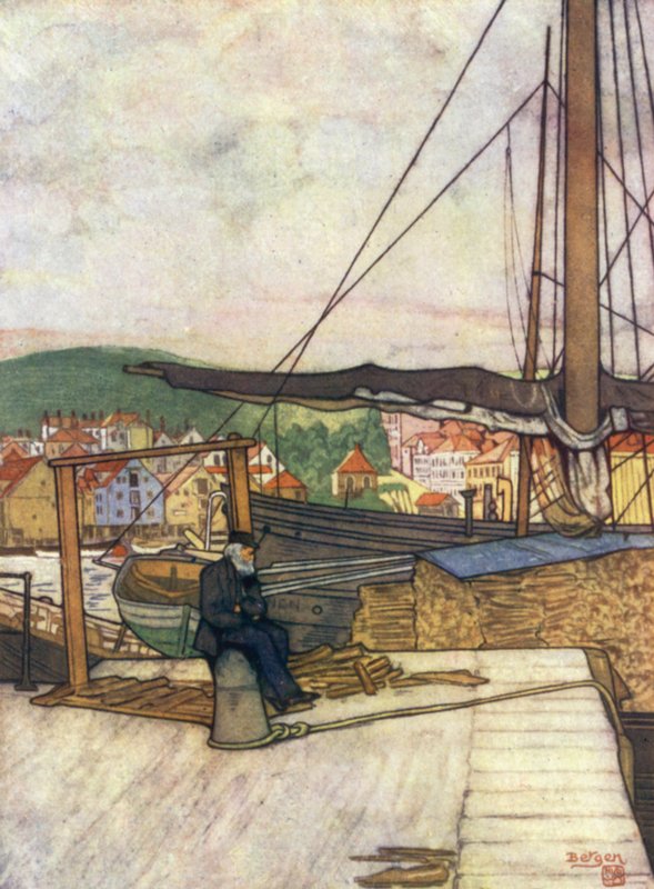 Norge: Bergen (färg litho) av Nico Jungman