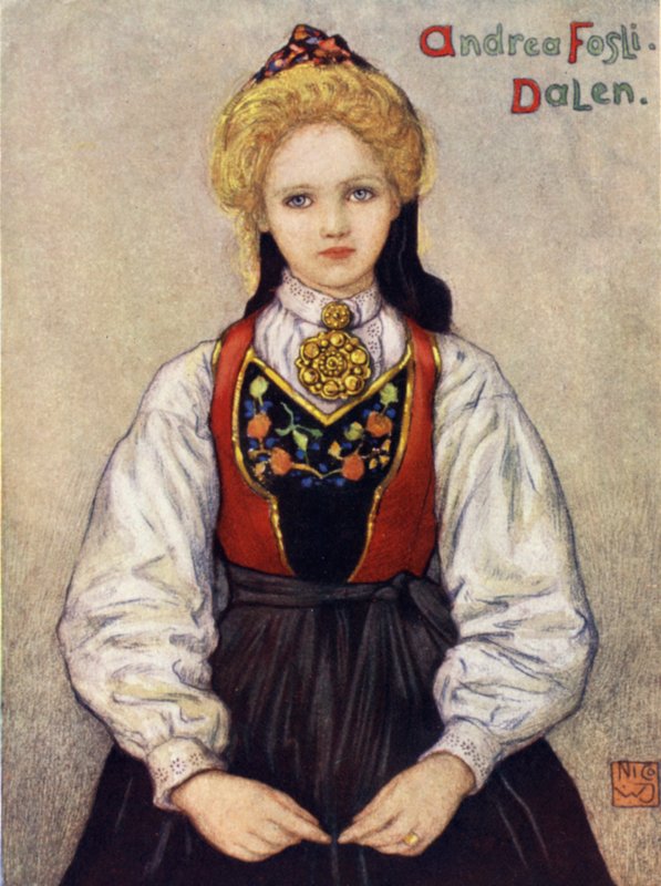 Norge: Country Girl från Dalen (färg litho) av Nico Jungman