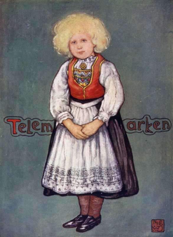 Norge: Little Girl of Telemarken (färg litho) av Nico Jungman