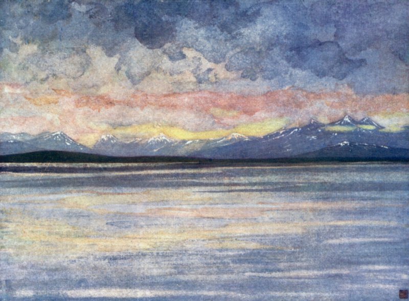 Norge: Berg och fjord mot Molde (färg litho) av Nico Jungman