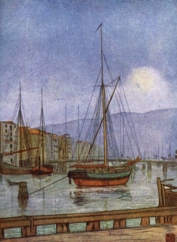 Norge: Ostre Kanalhavn, Trondhjem (färg litho) av Nico Jungman