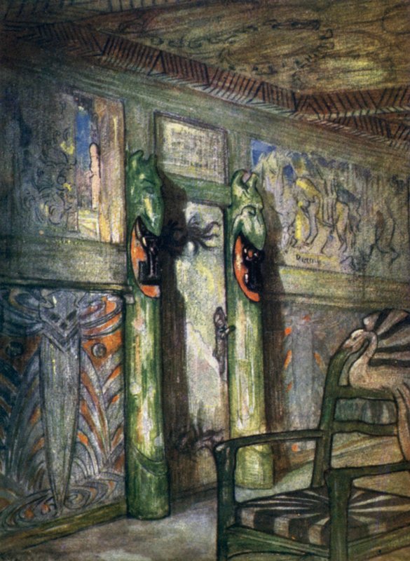 Norge: Room by Munthe at Holmencollen (colour litho) av Nico Jungman