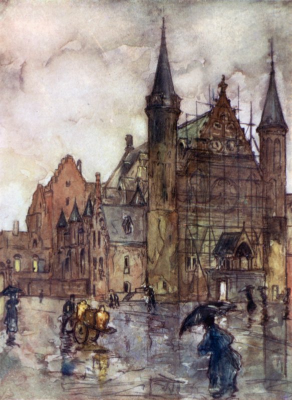 Binnenhof, Haag (färg litho) av Nico Jungman