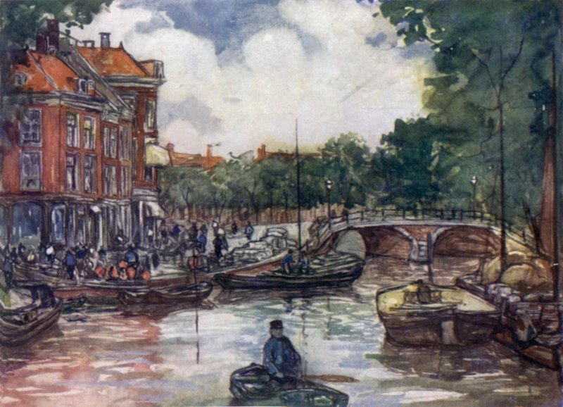 Fiskbron, Leiden (färg litho) av Nico Jungman
