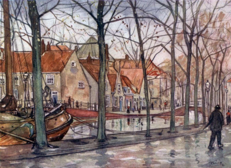 Hamnen, Haag (färg litho) av Nico Jungman