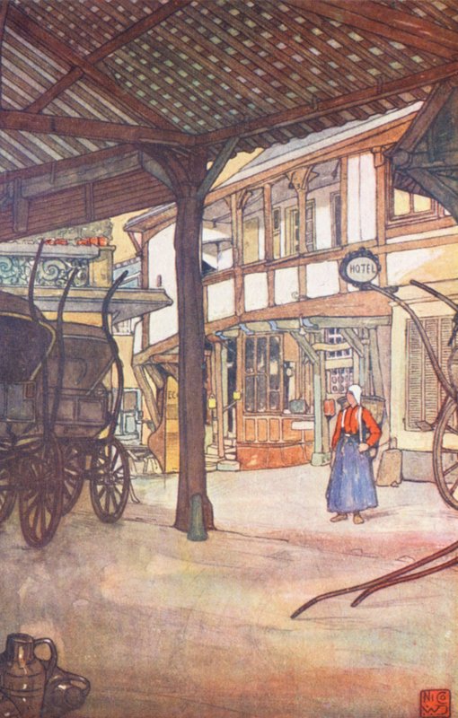 An Hotel Courtyard, Rouen (färglitografi) av Nico Jungmann