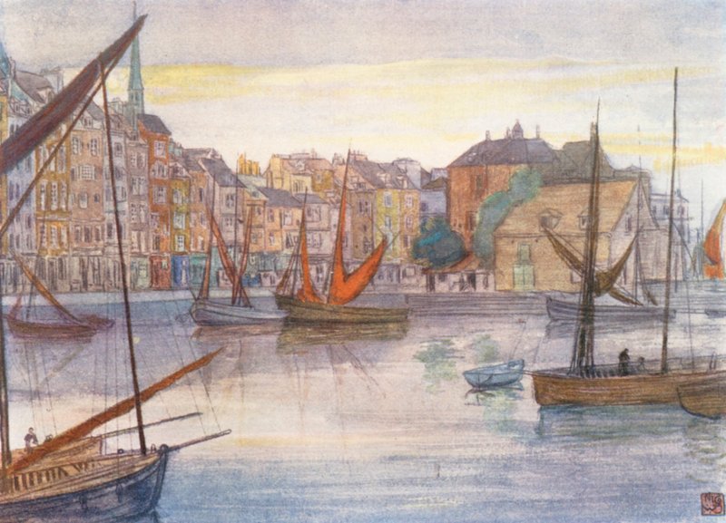 Quai Sainte Catherine, Honfleur (färglitografi) av Nico Jungmann