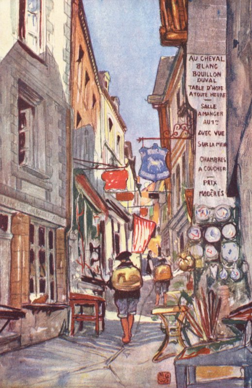 Gatan, Mont St Michel (färglitografi) av Nico Jungmann