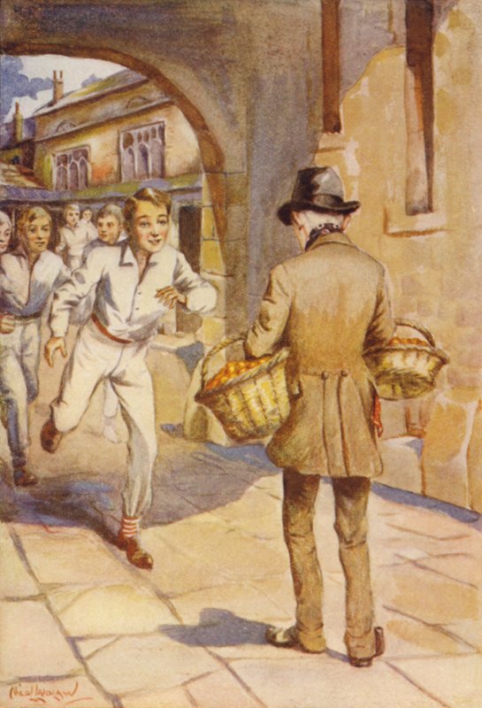 Det rusade av små pojkar på den lilla bleka mannen (färg litho) av Nicol Laidlaw