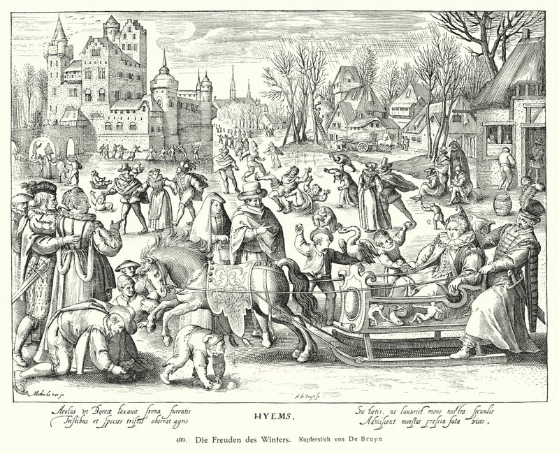 Vinterns glädje (koppargravyr) av Nicolaes de (after) Bruyn