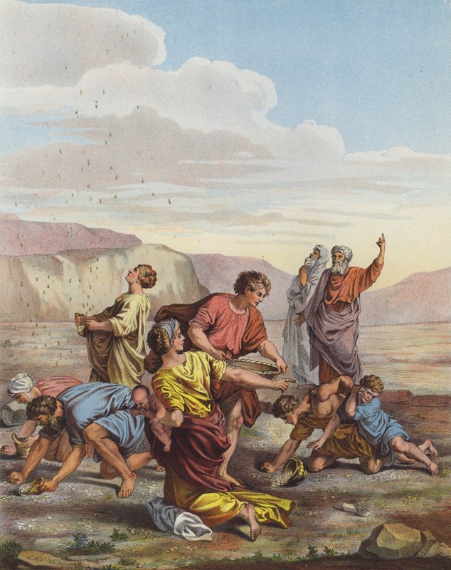 Hebréer samlar manna från himlen i öknen av Nicolas Poussin