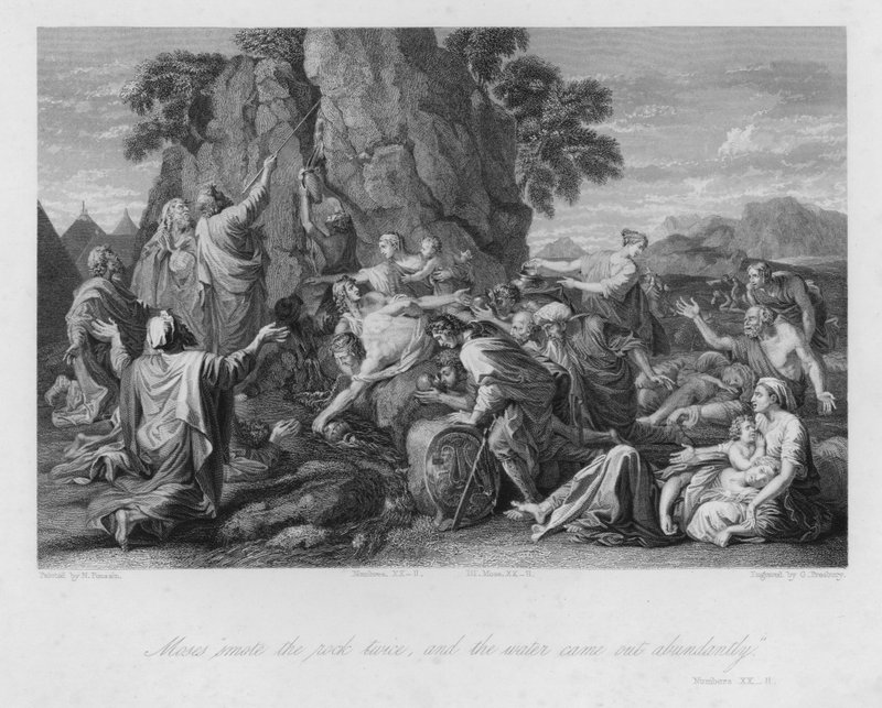 Moses slår klippan, 4 Mosebok XX av Nicolas (after) Poussin