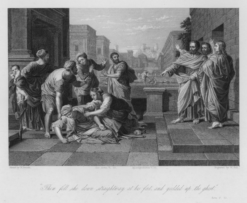 The Death of Sapphira, Apostlagärningarna V av Nicolas (after) Poussin