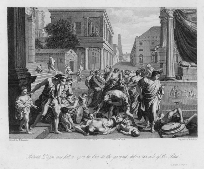 Dagons fall, I Samuel V, 4 (gravyr) av Nicolas (after) Poussin