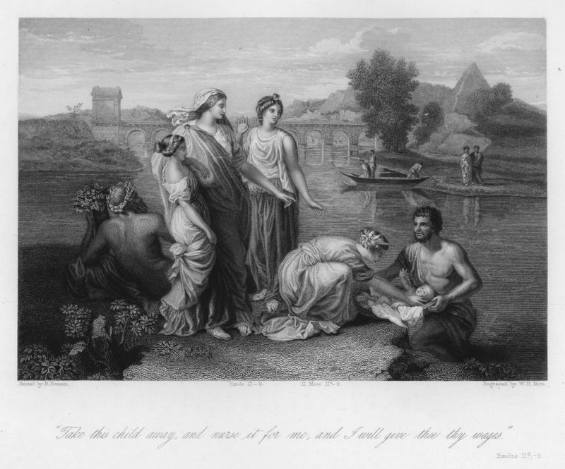 Fyndet av Moses, Exodus II, 9 (gravyr) av Nicolas (after) Poussin