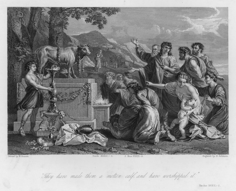 The Golden Calf, Exodus XXXII, 8 (gravyr) av Nicolas (after) Poussin