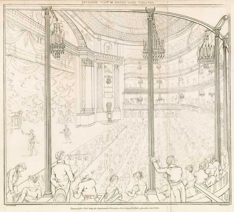 Interiörvy av Drury Lane Theatre, London av Nicolaus von Heideloff