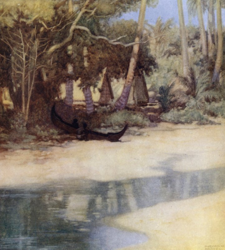 En lagun i New Florida, Salomonöarna (färg litho) av Norman Hardy