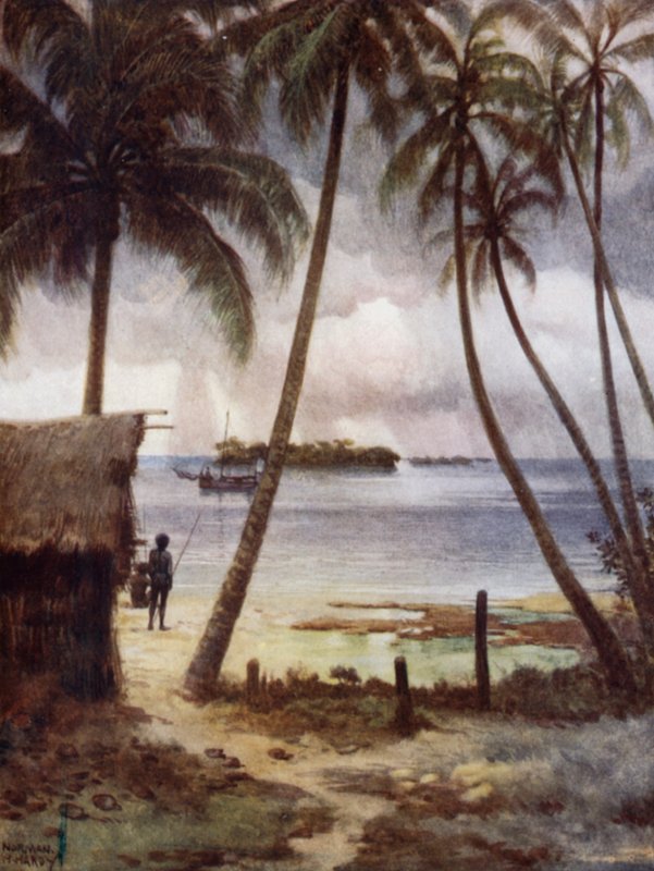 En stormig dag i Rubiana Lagoon, Salomonöarna (färg litho) av Norman Hardy