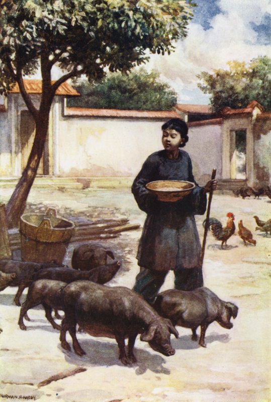 Kina: En innergård (färg litho) av Norman Hardy