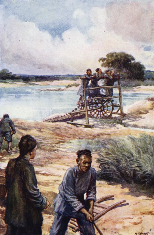 Kina: Ett vattenhjul (litho i färg) av Norman Hardy