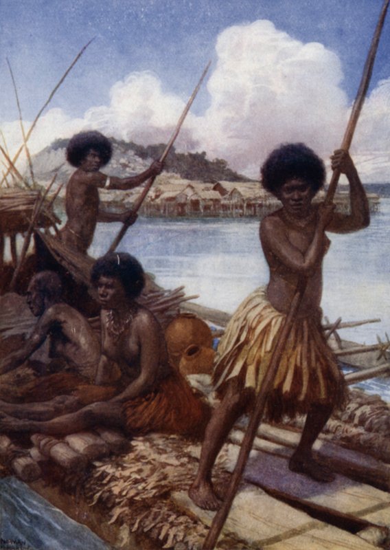 Iväg till marknaden, Brittiska Nya Guinea (färg litho) av Norman Hardy
