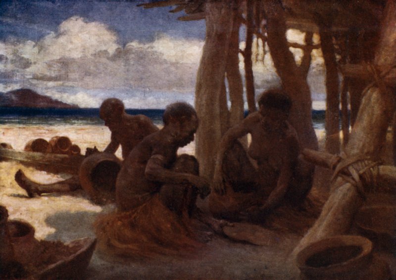 Gamla kvinnor som tillverkar keramik, Brittiska Nya Guinea (färg litho) av Norman Hardy