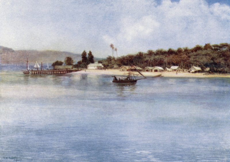 Ön Samari, Brittiska Nya Guinea (färg litho) av Norman Hardy