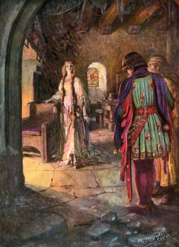 Tennyson, Geraints äktenskap (färg litho) av Norman Mills (after) Price