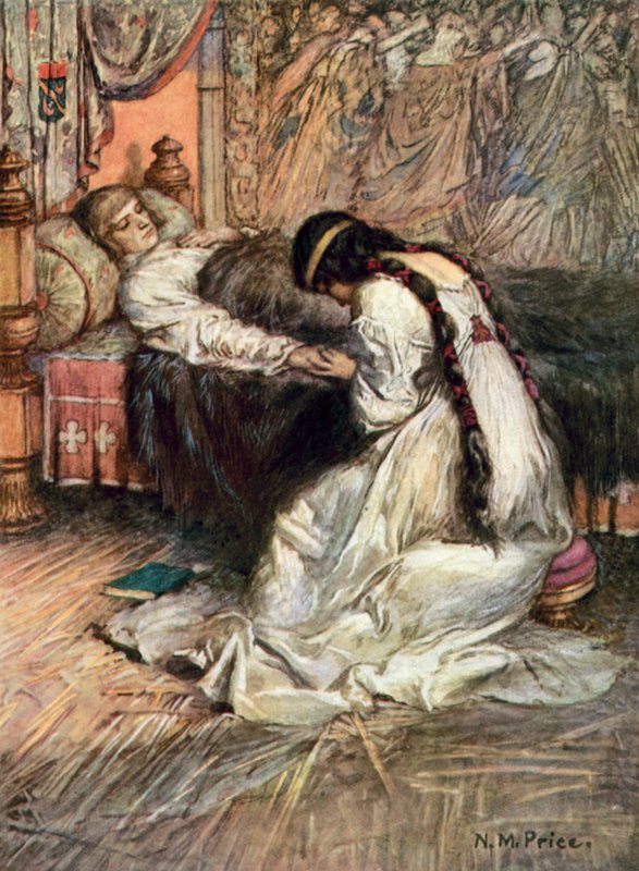 Tennyson, The Princess (färg litho) av Norman Mills (after) Price