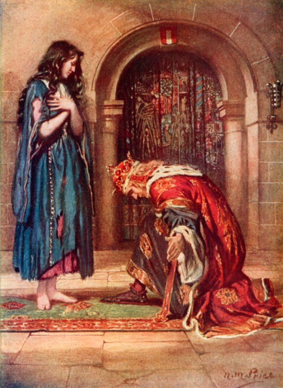 Kungen och tiggarpigan (färg litho) av Norman Mills (after) Price