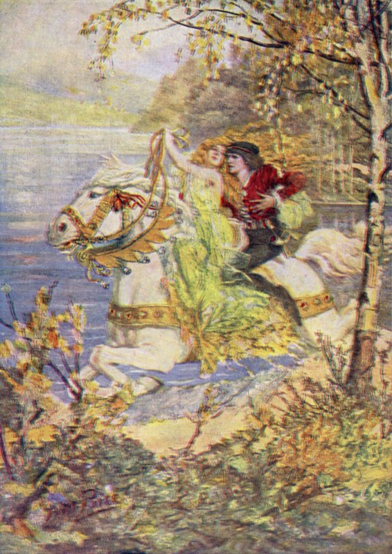 True Thomas and the Fair Queen (färg litho) av Norman Mills (after) Price