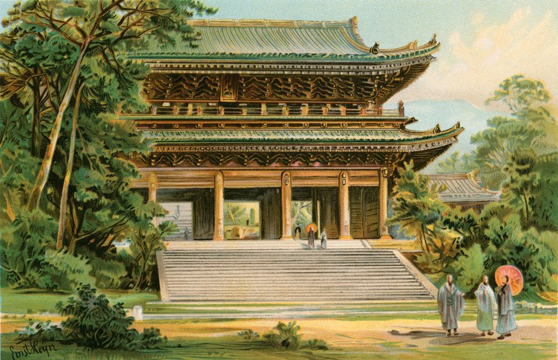 De asiatiska mongoloidernas kultur: Japanskt tempel av North American