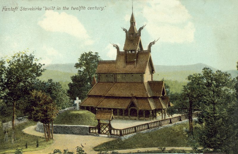 Fantoft Stavkirke, byggd på 1100-talet av Norwegian Photographer